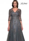 Picture of: Beautiful A-Line Tulle and Lace Dress with Sheer Sleeves in Gray, Style: 30201, Detail Picture 1