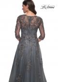 Picture of: Beautiful A-Line Tulle and Lace Dress with Sheer Sleeves in Gray, Style: 30201, Detail Picture 2