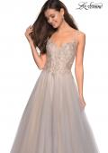 Picture of: Two Toned Long Tulle Gown with Embellished Bust in Gray/Nude, Style: 27674, Main Picture