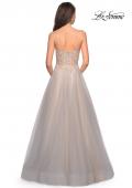 Picture of: Two Toned Long Tulle Gown with Embellished Bust in Gray/Nude, Style: 27674, Back Picture