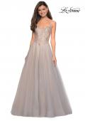 Picture of: Two Toned Long Tulle Gown with Embellished Bust in Gray/Nude, Style: 27674, Detail Picture 1