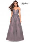 Picture of: Tone Tone Tulle Prom Gown with Floral Appliques in Grey/Pink, Style: 27767, Main Picture