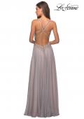 Picture of: Chiffon Long Dress with V Neck and Lace in Grey, Style: 27729, Back Picture