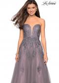 Picture of: Tone Tone Tulle Prom Gown with Floral Appliques in Grey/Pink, Style: 27767, Detail Picture 1