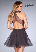 Picture of: Short Tulle Dress with High Neckline and Beading in Gunmetal, Style: 25293, Back Picture