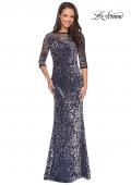 Picture of: Velvet Dress with 3/4 Sleeves and Sheer Neckline in Gunmetal, Style: 25521, Main Picture