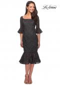 Picture of: Knee Length Lace Dress with Flared 3/4 Sleeves in Gunmetal, Style: 25523, Main Picture
