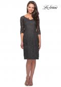 Picture of: 3/4 Sleeve Lace Tea Length Dress with Soft V-Neck in Gunmetal, Style: 25525, Main Picture
