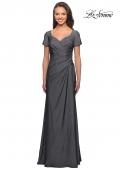 Picture of: Short Sleeve Floor Length Gown with Ruching in Gunmetal, Style: 27855, Main Picture