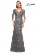 Picture of: Exquisite Lace Beaded Long GOwn with Sheer Sleeves in Silver, Style: 29976, Main Picture