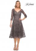 Picture of: Tea Length Lace Evening Dress with Sleeves in Silver, Style: 30268, Main Picture