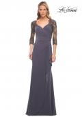Picture of: Lace and Net Jersey Gown with Illusion Sleeves in Silver, Style: 30384, Main Picture
