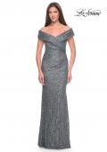 Picture of: Off the Shoulder Beaded Lace Evening Gown in Gunmetal, Style: 31679, Main Picture
