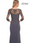 Picture of: Lace and Net Jersey Gown with Illusion Sleeves in Silver, Style: 30384, Detail Picture 8