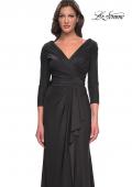 Picture of: Ruched Long Dress with Ruffle Skirt Detail and Sleeves in Gunmetal, Style: 30845, Detail Picture 8
