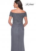 Picture of: Net Jersey Long Gown with Exquisite Beaded Design in Gunmetal, Style: 30057, Detail Picture 10