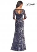 Picture of: Velvet Dress with 3/4 Sleeves and Sheer Neckline in Gunmetal, Style: 25521, Back Picture