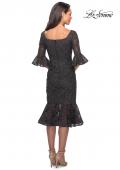 Picture of: Knee Length Lace Dress with Flared 3/4 Sleeves in Gunmetal, Style: 25523, Back Picture