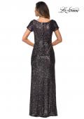 Picture of: Long Sequin Evening Dress with Cap Sleeves in Gunmetal, Style: 27916, Back Picture