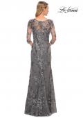 Picture of: Exquisite Lace Beaded Long GOwn with Sheer Sleeves in Silver, Style: 29976, Back Picture