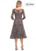 Picture of: Tea Length Lace Evening Dress with Sleeves in Silver, Style: 30268, Back Picture