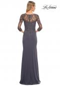 Picture of: Lace and Net Jersey Gown with Illusion Sleeves in Silver, Style: 30384, Back Picture