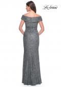 Picture of: Off the Shoulder Beaded Lace Evening Gown in Gunmetal, Style: 31679, Back Picture