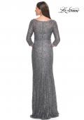 Picture of: Fitted Beaded Lace Evening Gown with Ruching in Gunmetal, Style: 31721, Back Picture
