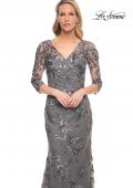 Picture of: Exquisite Lace Beaded Long GOwn with Sheer Sleeves in Silver, Style: 29976, Detail Picture 1