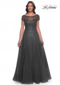 Picture of: Beaded A-Line Dress with Illusion Neckline and Sleeves in Gunmetal, Style: 30852, Detail Picture 1