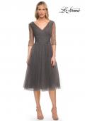 Picture of: Tea Length Tulle Dress with Beading and Sheer Sleeve in Gunmetal, Detail Picture 2