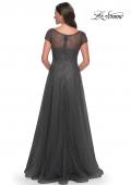 Picture of: Beaded A-Line Dress with Illusion Neckline and Sleeves in Gunmetal, Style: 30852, Detail Picture 2