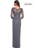 Picture of: Long Jersey Evening Dress with Lace Detail Neckline and Sleeves in Gunmetal, Style: 31093, Detail Picture 2