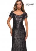 Picture of: Long Sequin Evening Dress with Cap Sleeves in Gunmetal, Style: 27916, Detail Picture 3