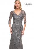 Picture of: Exquisite Lace Beaded Long GOwn with Sheer Sleeves in Silver, Style: 29976, Detail Picture 3