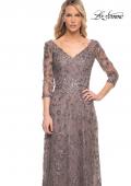 Picture of: Beaded Lace Gown with V Neckline and Sheer Sleeves in Silver, Style: 29994, Detail Picture 3