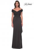 Picture of: Long Luxurious Jersey Off the Shoulder Evening Gown in Gunmetal, Style: 30040, Detail Picture 3