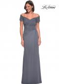 Picture of: Net Jersey Long Gown with Exquisite Beaded Design in Gunmetal, Style: 30057, Detail Picture 3