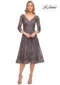 Picture of: Tea Length Lace Evening Dress with Sleeves in Silver, Style: 30268, Detail Picture 3