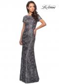 Picture of: Floor Length Short Sleeve Lace Dress in Gunmetal, Style: 27884, Detail Picture 4