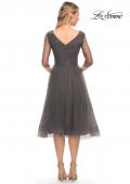 Picture of: Tea Length Tulle Dress with Beading and Sheer Sleeve in Gunmetal, Detail Picture 4