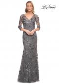 Picture of: Exquisite Lace Beaded Long GOwn with Sheer Sleeves in Silver, Style: 29976, Detail Picture 4