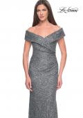 Picture of: Off the Shoulder Beaded Lace Evening Gown in Gunmetal, Style: 31679, Detail Picture 4