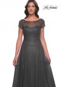 Picture of: Beaded A-Line Dress with Illusion Neckline and Sleeves in Gunmetal, Style: 30852, Detail Picture 5