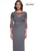 Picture of: Long Jersey Evening Dress with Lace Detail Neckline and Sleeves in Gunmetal, Style: 31093, Detail Picture 5