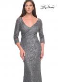 Picture of: Fitted Beaded Lace Evening Gown with Ruching in Gunmetal, Style: 31721, Detail Picture 5