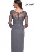 Picture of: Long Jersey Evening Dress with Lace Detail Neckline and Sleeves in Gunmetal, Style: 31093, Detail Picture 6