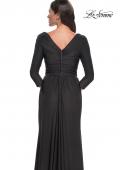 Picture of: Ruched Long Dress with Ruffle Skirt Detail and Sleeves in Gunmetal, Style: 30845, Detail Picture 7