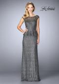 Picture of: Lace A-line Gown With Sheer Neckline and Peplum in Gunmetal, Style: 24896, Main Picture