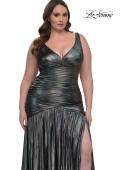 Picture of: Gorgeous Metallic Curve Dress with V Neck and Ruching in Gunmetal , Style: 33021, Detail Picture 8